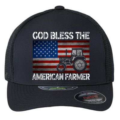 God Bless The American Farmer Usa Flag Tractor Patriotic Gift Flexfit Unipanel Trucker Cap