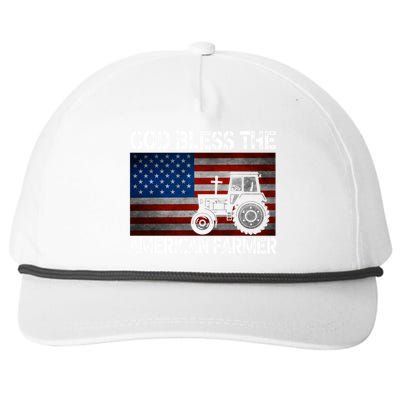 God Bless The American Farmer Usa Flag Tractor Patriotic Gift Snapback Five-Panel Rope Hat