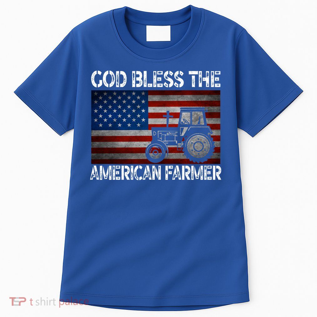 God Bless The American Farmer Usa Flag Tractor Patriotic Gift Tall T-Shirt