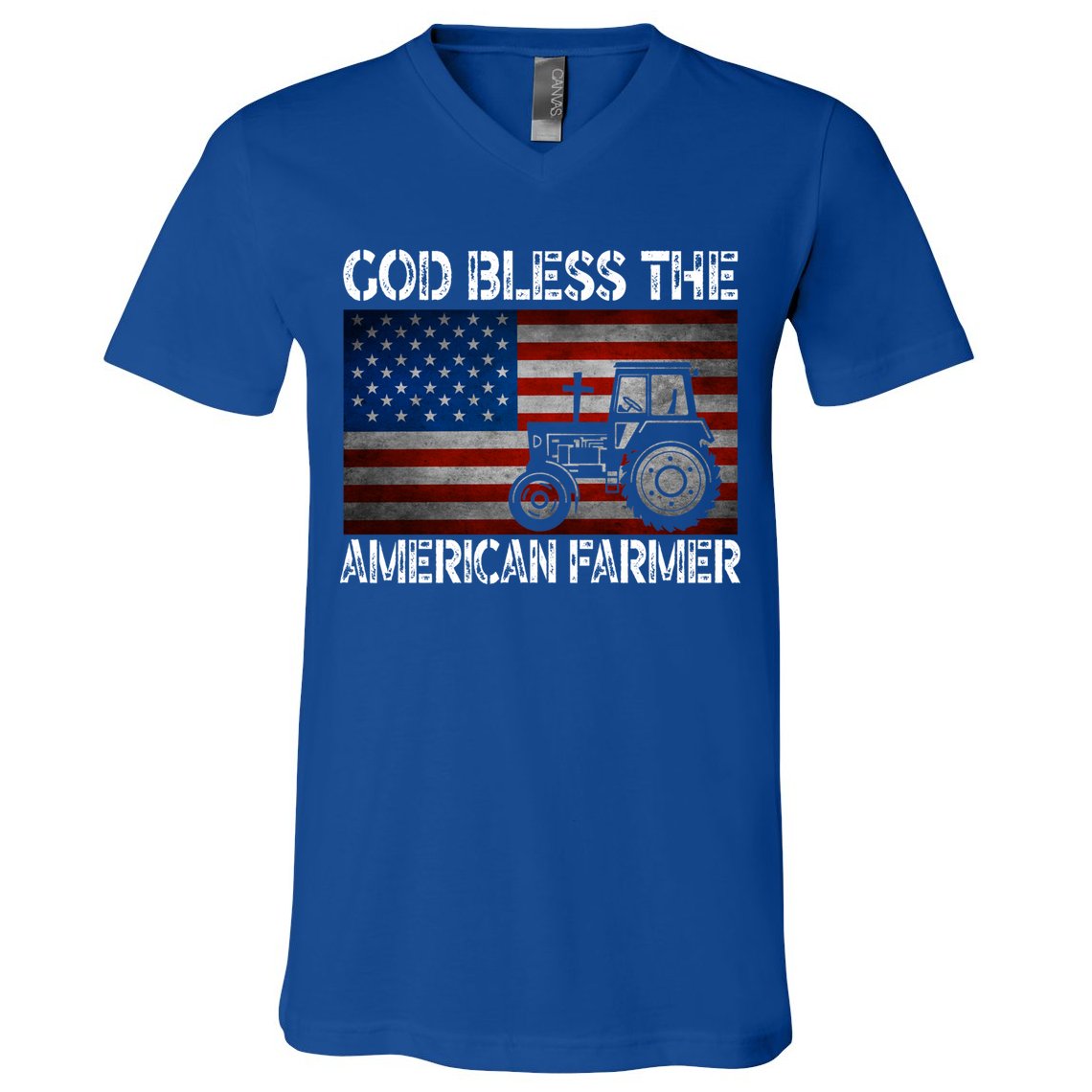 God Bless The American Farmer Usa Flag Tractor Patriotic Gift V-Neck T-Shirt