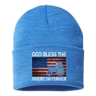 God Bless The American Farmer Usa Flag Tractor Patriotic Gift Sustainable Knit Beanie