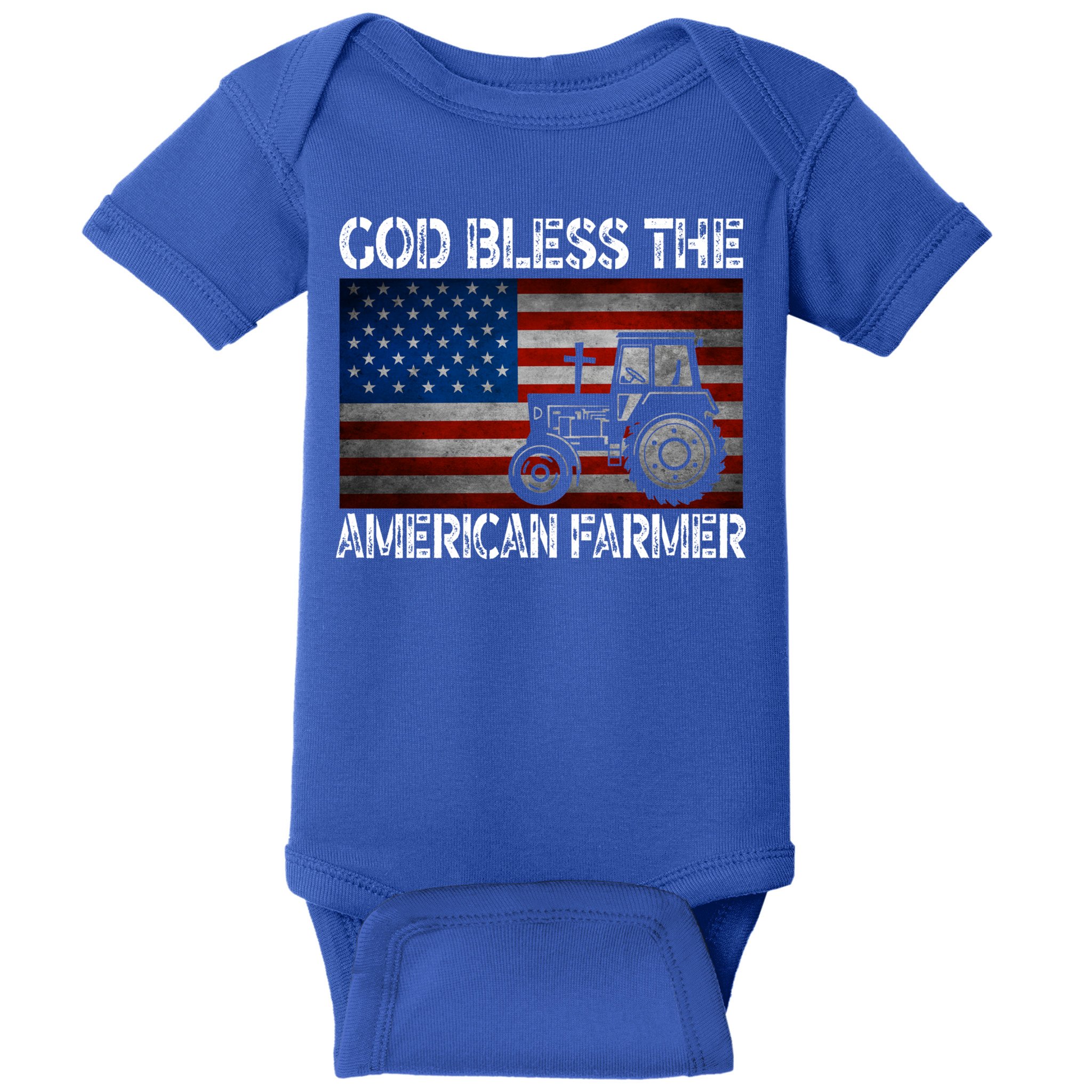 God Bless The American Farmer Usa Flag Tractor Patriotic Gift Baby Bodysuit