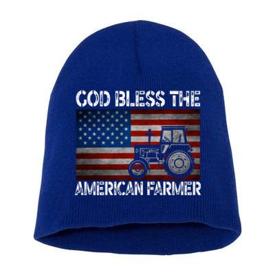 God Bless The American Farmer Usa Flag Tractor Patriotic Gift Short Acrylic Beanie