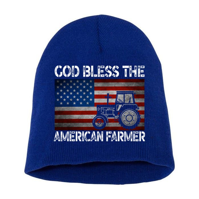 God Bless The American Farmer Usa Flag Tractor Patriotic Gift Short Acrylic Beanie