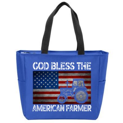 God Bless The American Farmer Usa Flag Tractor Patriotic Gift Zip Tote Bag