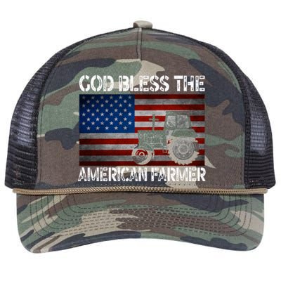 God Bless The American Farmer Usa Flag Tractor Patriotic Gift Retro Rope Trucker Hat Cap