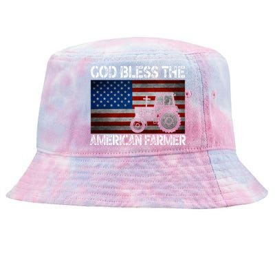 God Bless The American Farmer Usa Flag Tractor Patriotic Gift Tie-Dyed Bucket Hat