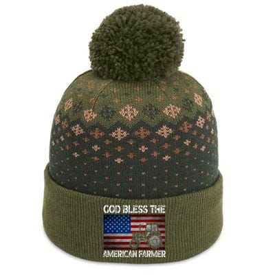 God Bless The American Farmer Usa Flag Tractor Patriotic Gift The Baniff Cuffed Pom Beanie