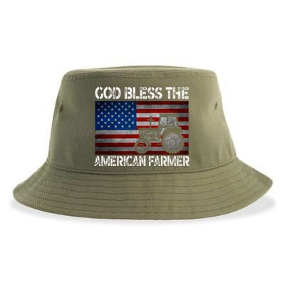 God Bless The American Farmer Usa Flag Tractor Patriotic Gift Sustainable Bucket Hat