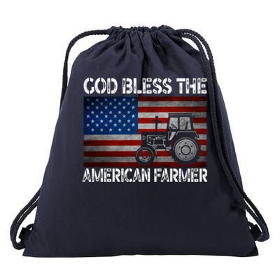 God Bless The American Farmer Usa Flag Tractor Patriotic Gift Drawstring Bag