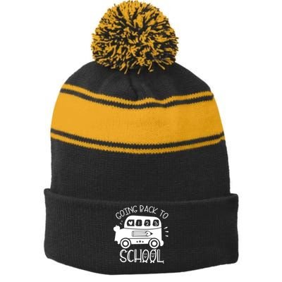Going Back To School Cute Learning Bus Stripe Pom Pom Beanie
