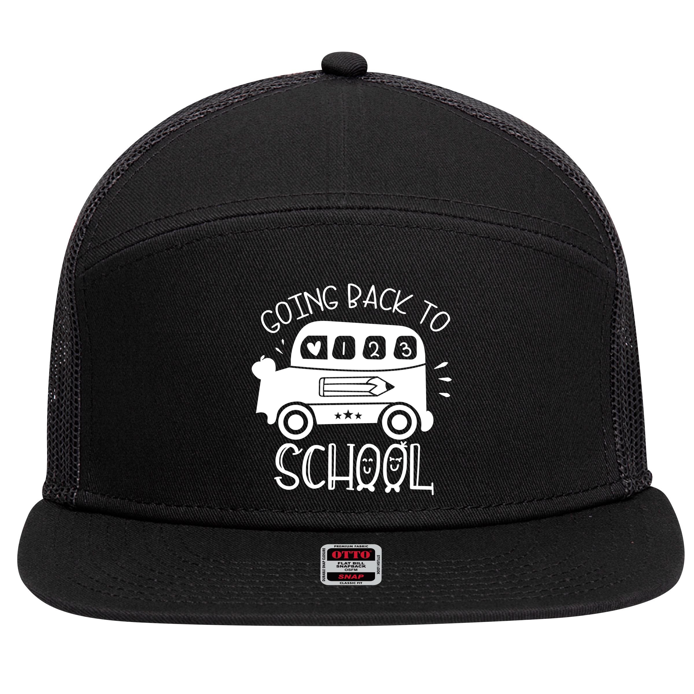 Going Back To School Cute Learning Bus 7 Panel Mesh Trucker Snapback Hat