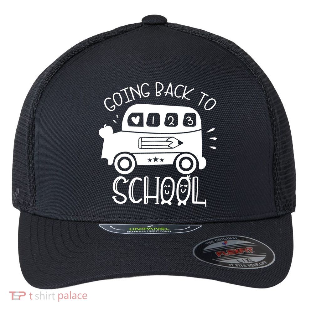 Going Back To School Cute Learning Bus Flexfit Unipanel Trucker Cap