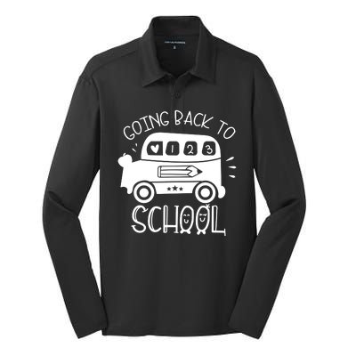 Going Back To School Cute Learning Bus Silk Touch Performance Long Sleeve Polo