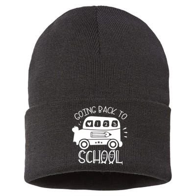 Going Back To School Cute Learning Bus Sustainable Knit Beanie