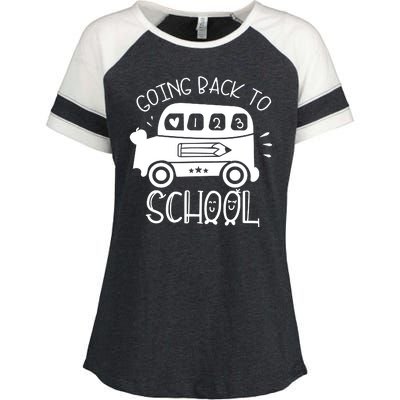 Going Back To School Cute Learning Bus Enza Ladies Jersey Colorblock Tee