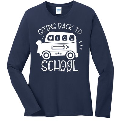 Going Back To School Cute Learning Bus Ladies Long Sleeve Shirt