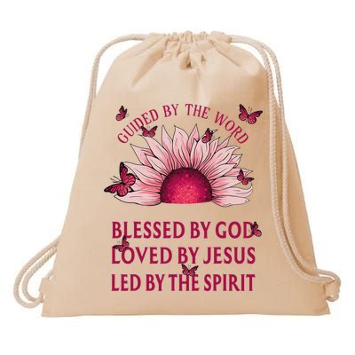 Guided By The Bible Blessed By God Sunflower Drawstring Bag