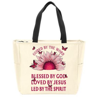 Guided By The Bible Blessed By God Sunflower Zip Tote Bag