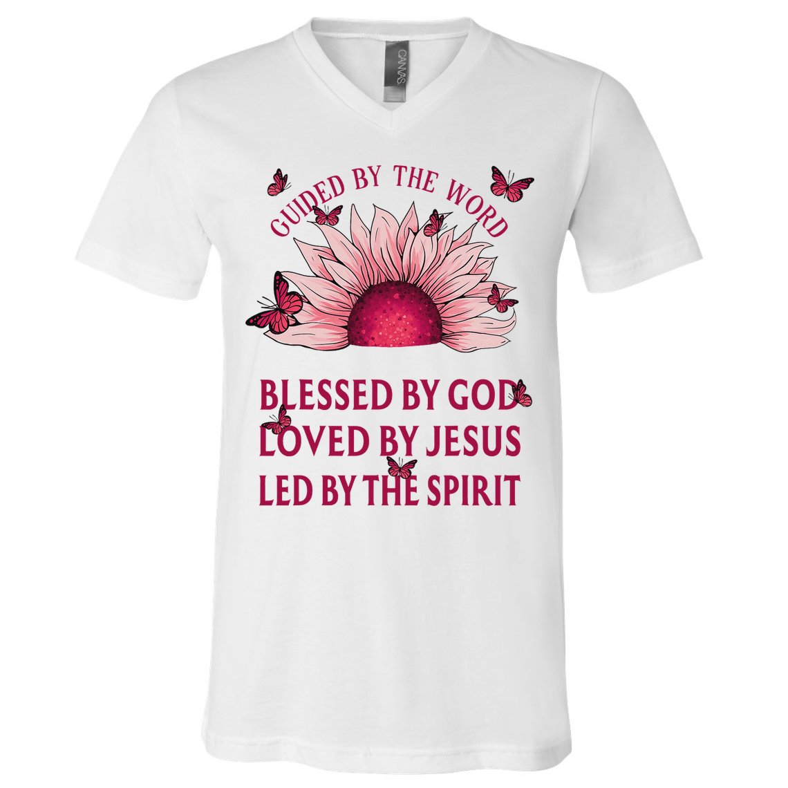 Guided By The Bible Blessed By God Sunflower V-Neck T-Shirt