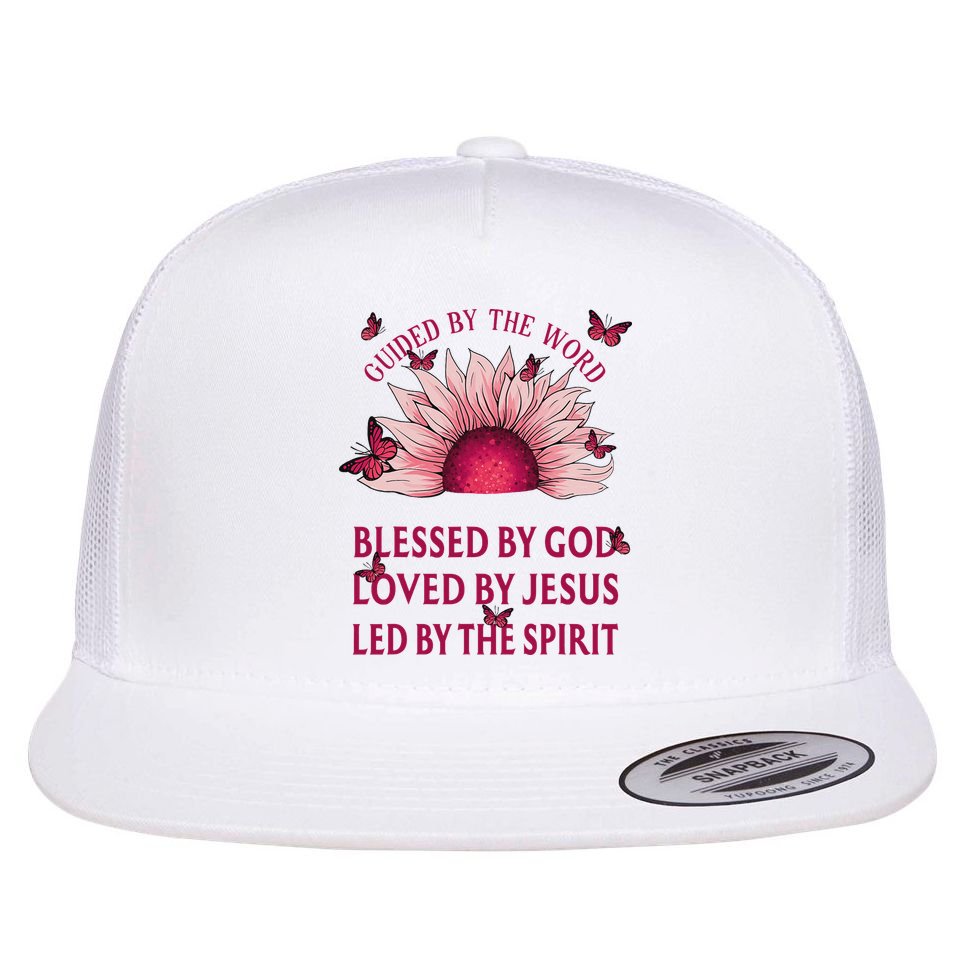 Guided By The Bible Blessed By God Sunflower Flat Bill Trucker Hat