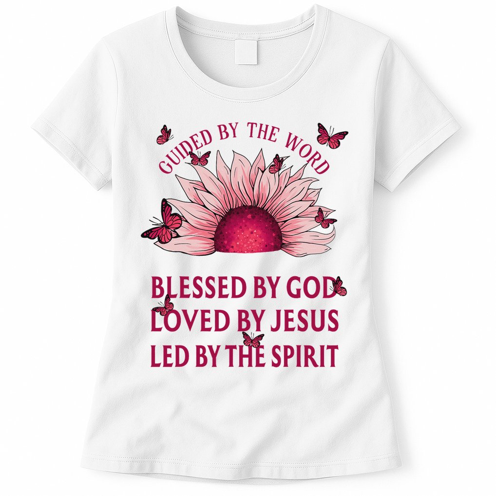 Guided By The Bible Blessed By God Sunflower Womens T-Shirt