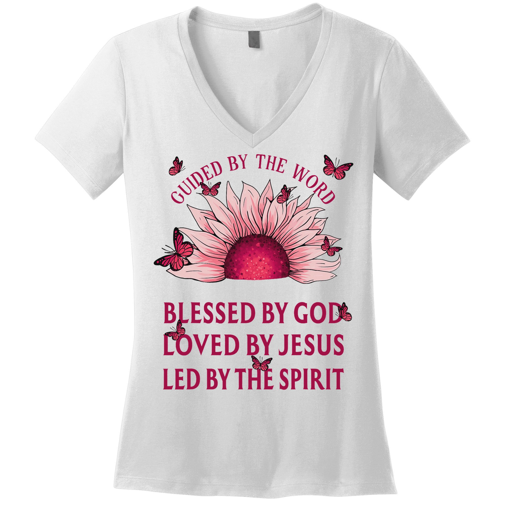 Guided By The Bible Blessed By God Sunflower Women's V-Neck T-Shirt