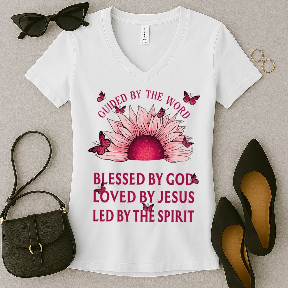 Guided By The Bible Blessed By God Sunflower Women's V-Neck T-Shirt