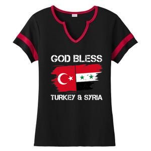 God Bless Turkey & Syria Flag Pray For Turkey Earthquake Ladies Halftime Notch Neck Tee