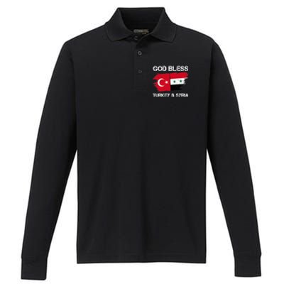 God Bless Turkey & Syria Flag Pray For Turkey Earthquake Performance Long Sleeve Polo