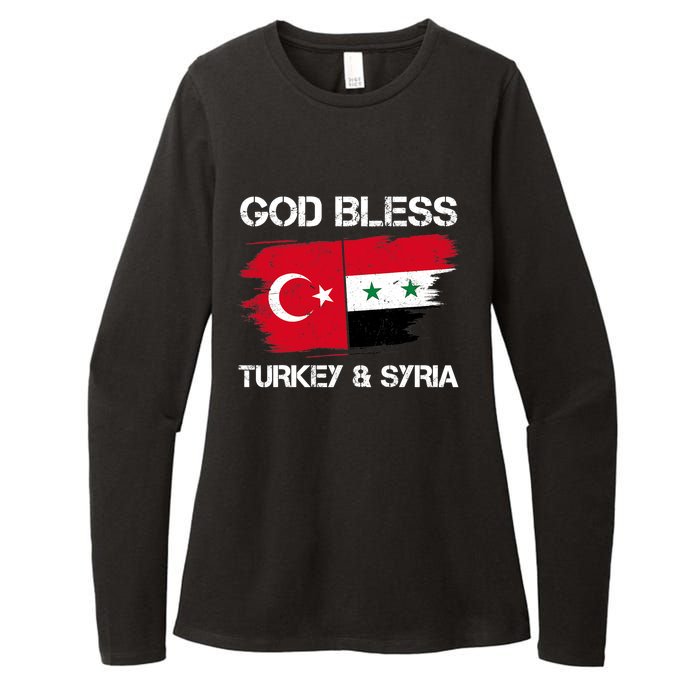 God Bless Turkey & Syria Flag Pray For Turkey Earthquake Womens CVC Long Sleeve Shirt