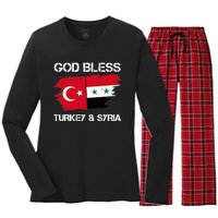 God Bless Turkey & Syria Flag Pray For Turkey Earthquake Women's Long Sleeve Flannel Pajama Set 