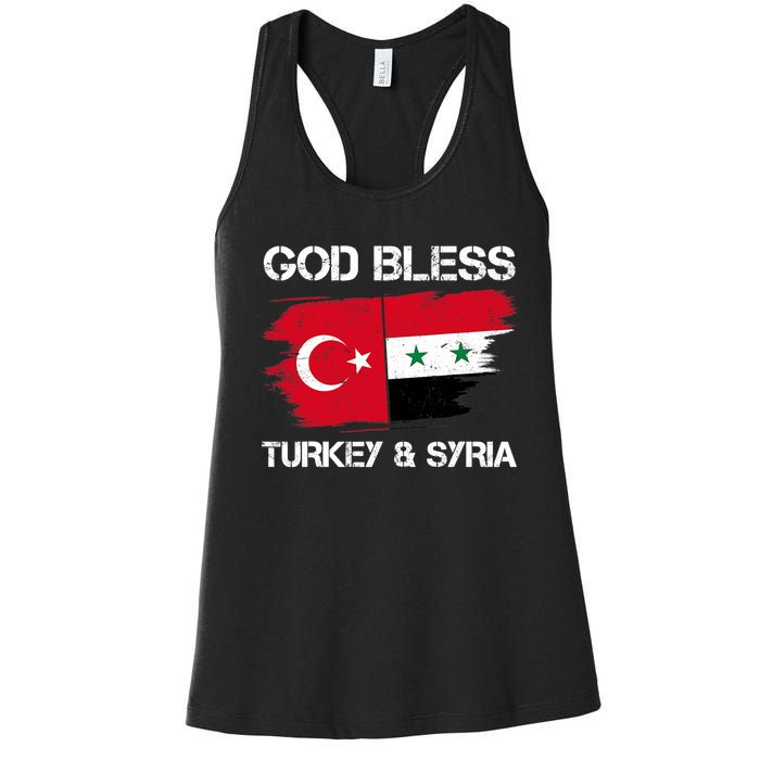 God Bless Turkey & Syria Flag Pray For Turkey Earthquake Women's Racerback Tank