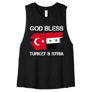 God Bless Turkey & Syria Flag Pray For Turkey Earthquake Women's Racerback Cropped Tank