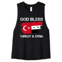 God Bless Turkey & Syria Flag Pray For Turkey Earthquake Women's Racerback Cropped Tank