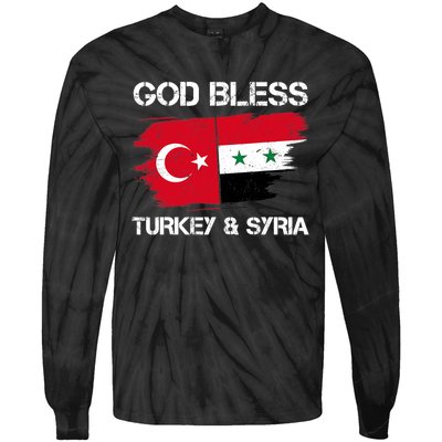 God Bless Turkey & Syria Flag Pray For Turkey Earthquake Tie-Dye Long Sleeve Shirt