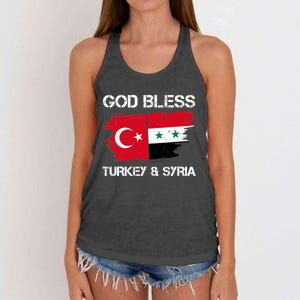 God Bless Turkey & Syria Flag Pray For Turkey Earthquake Women's Knotted Racerback Tank