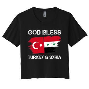 God Bless Turkey & Syria Flag Pray For Turkey Earthquake Women's Crop Top Tee