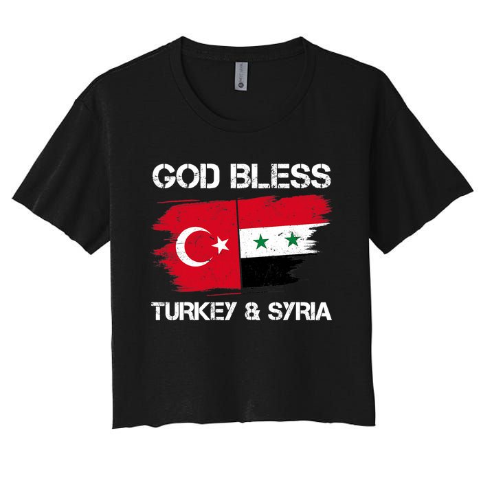 God Bless Turkey & Syria Flag Pray For Turkey Earthquake Women's Crop Top Tee