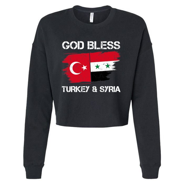 God Bless Turkey & Syria Flag Pray For Turkey Earthquake Cropped Pullover Crew