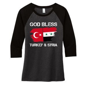 God Bless Turkey & Syria Flag Pray For Turkey Earthquake Women's Tri-Blend 3/4-Sleeve Raglan Shirt