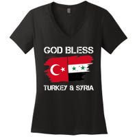 God Bless Turkey & Syria Flag Pray For Turkey Earthquake Women's V-Neck T-Shirt