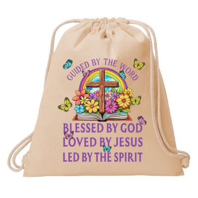 Guided By The Bible Blessed By God Loved By Jesus Christian Drawstring Bag