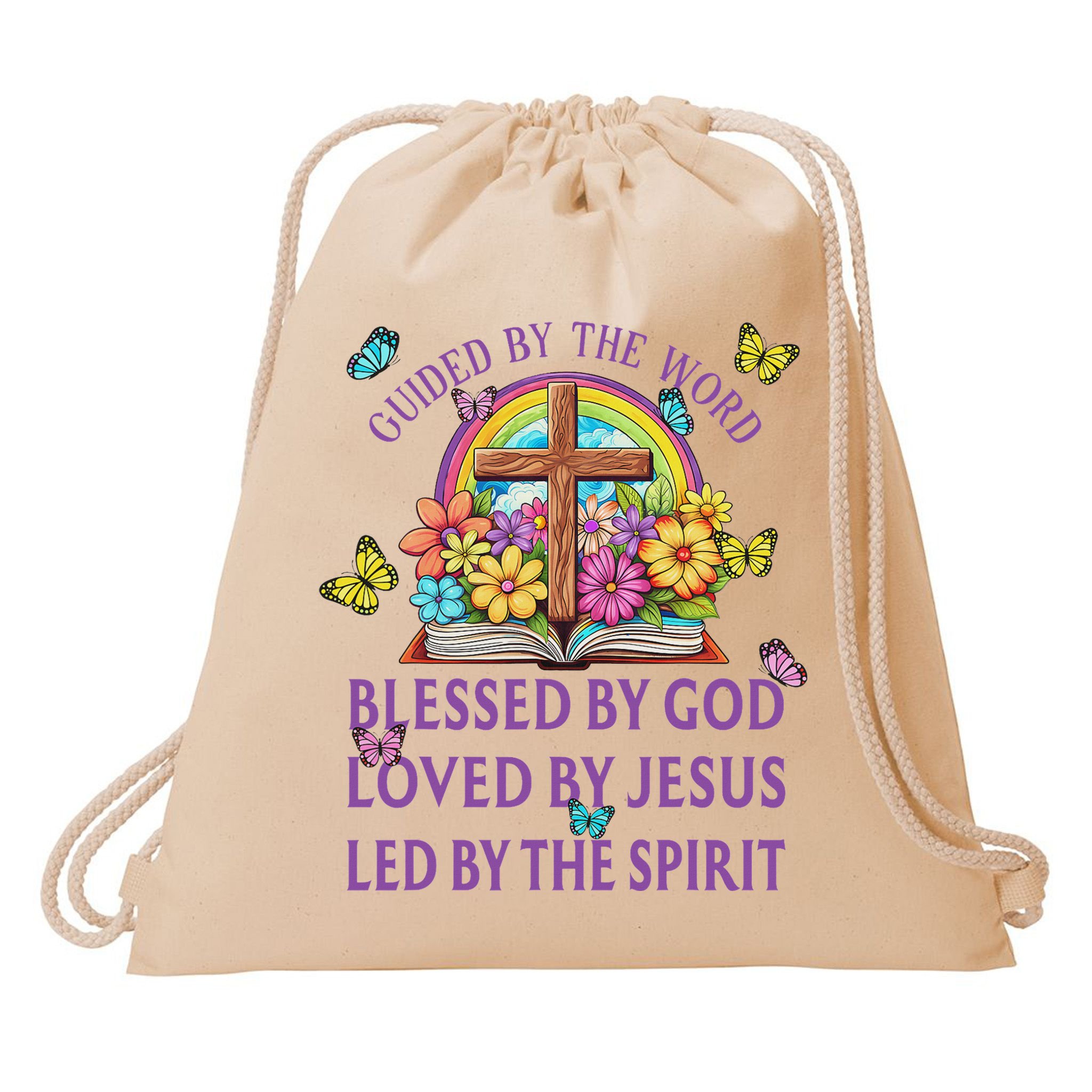 Guided By The Bible Blessed By God Loved By Jesus Christian Drawstring Bag