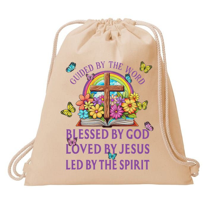 Guided By The Bible Blessed By God Loved By Jesus Christian Drawstring Bag