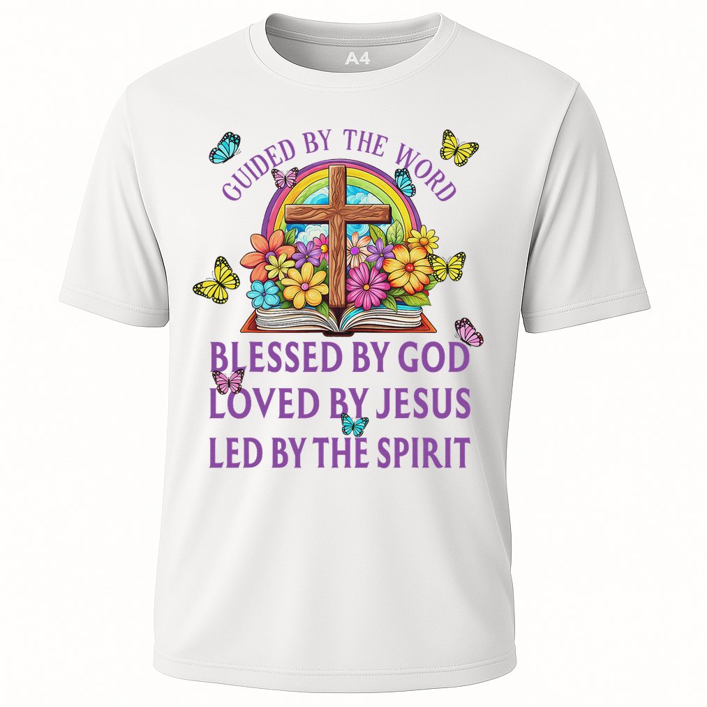 Guided By The Bible Blessed By God Loved By Jesus Christian Cooling Performance Crew T-Shirt