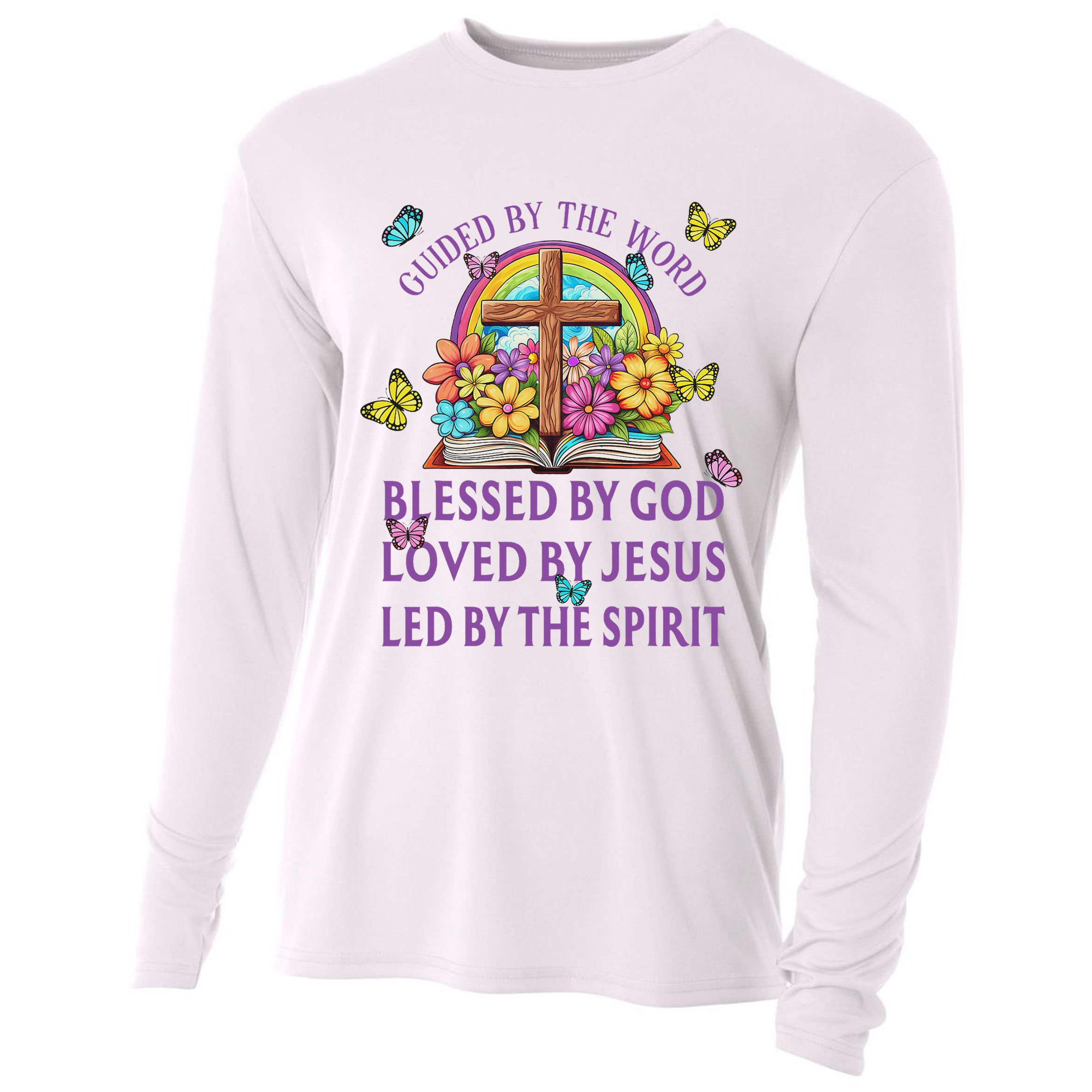 Guided By The Bible Blessed By God Loved By Jesus Christian Cooling Performance Long Sleeve Crew