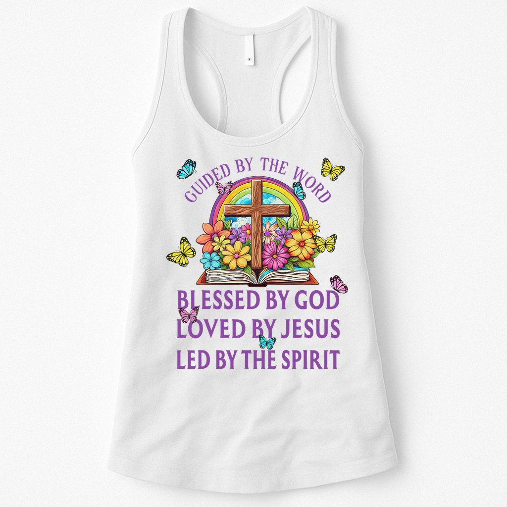 Guided By The Bible Blessed By God Loved By Jesus Christian Womens Tank Top