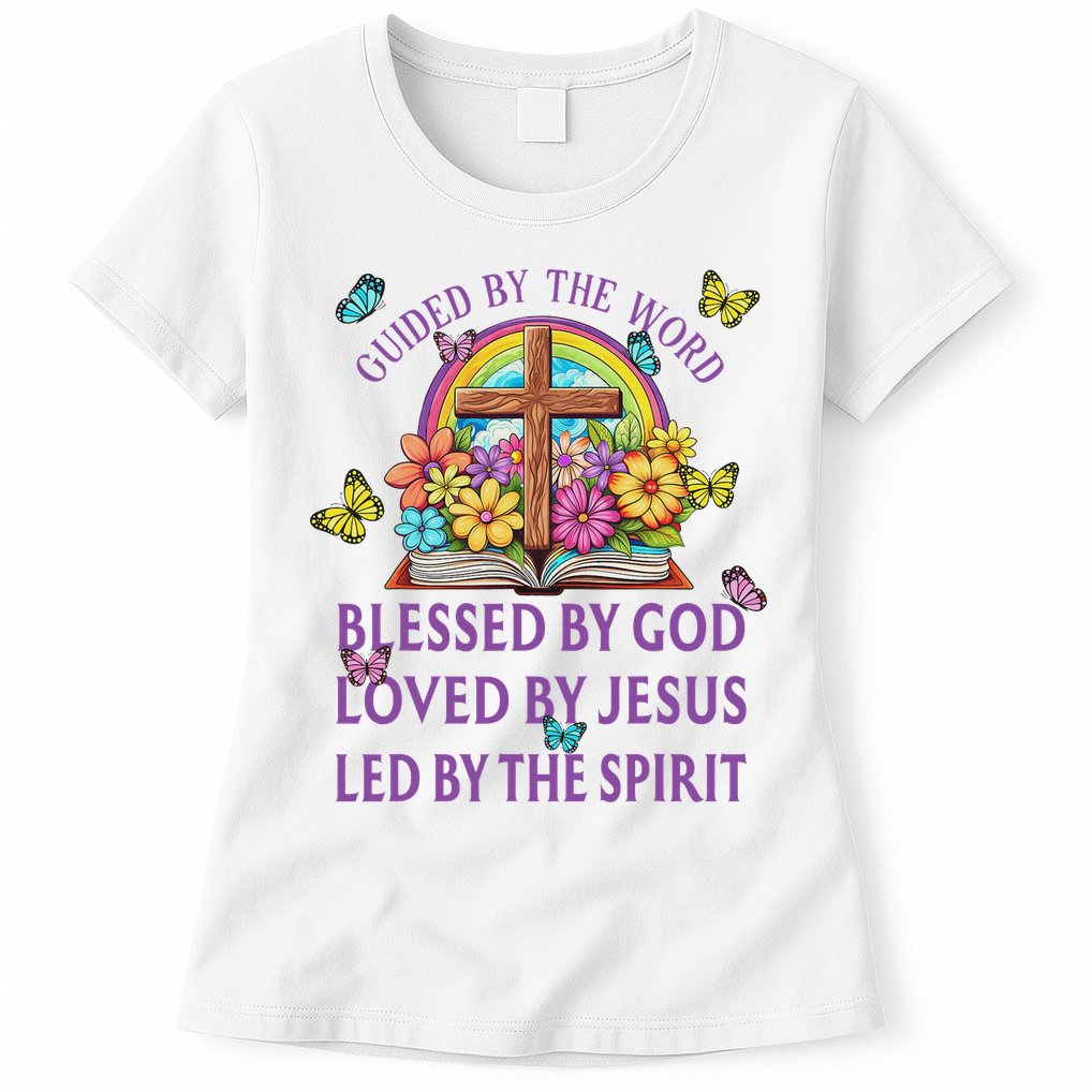 Guided By The Bible Blessed By God Loved By Jesus Christian Womens T-Shirt