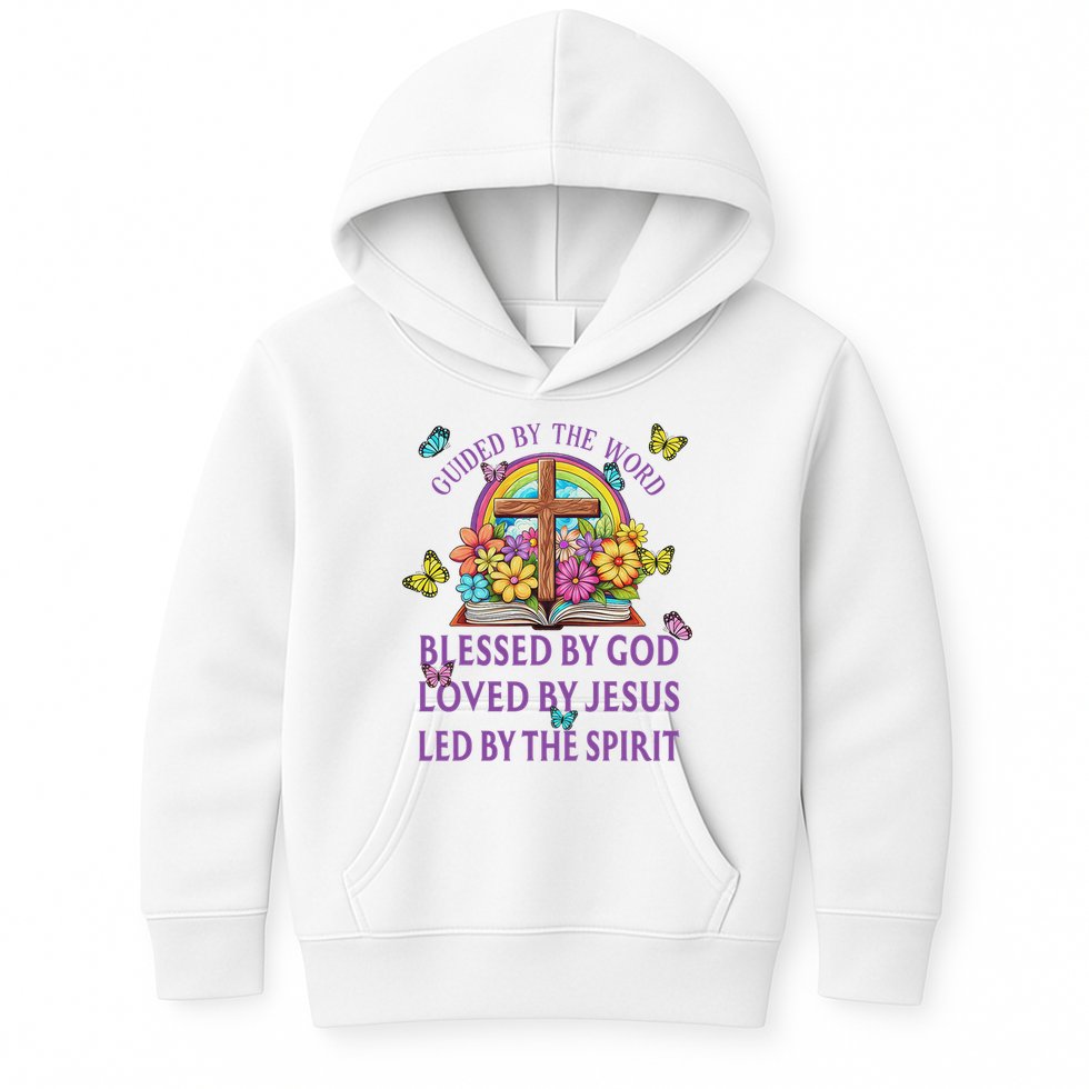 Guided By The Bible Blessed By God Loved By Jesus Christian Kids Hoodie